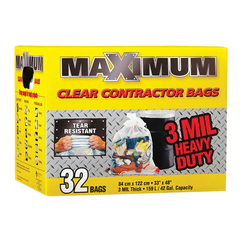 Maximum Contractor Garbage Bags - 33in x 48in Clear